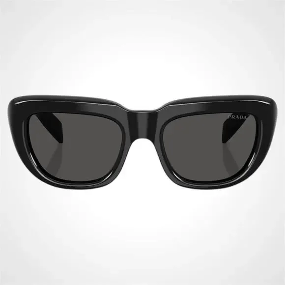 New PRADA Sunglasses Black Rectangle Cat Eye Grey Lens Women's - Picture 3 of 5